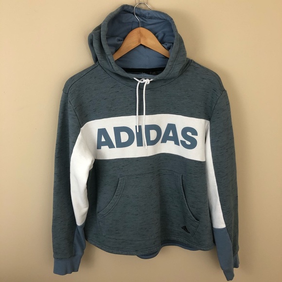 adidas Tops - Adidas Top Hoodie Blue/White Womens Spellout Colorblock Pullover Size…